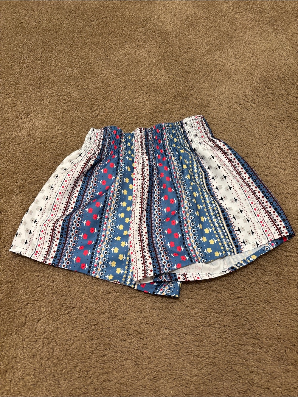 SHEIN Blue & White Striped Floral Elastic-Waist Women's Skort